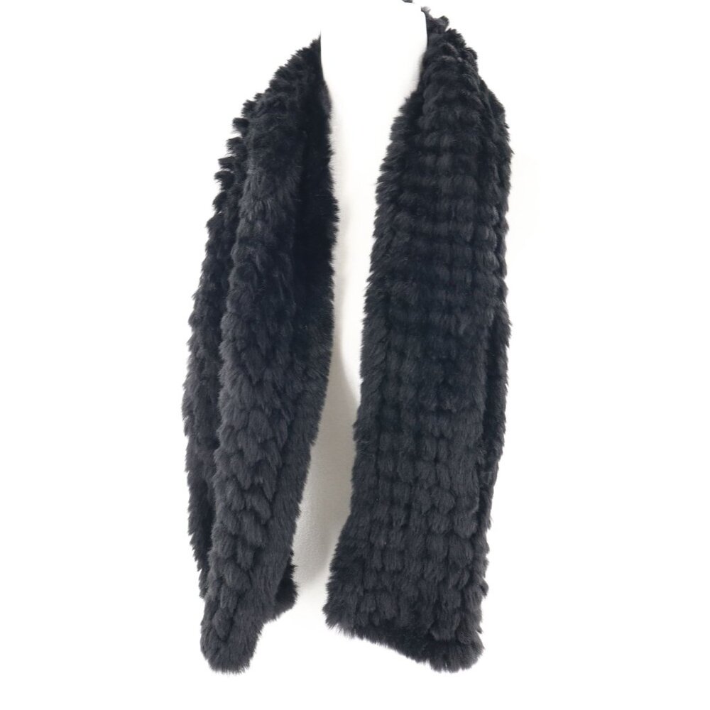 Chico's Faux Rabbit Fur Scarf‎ Black Warm Vegan Soft Quiet Luxury Furry Timeless